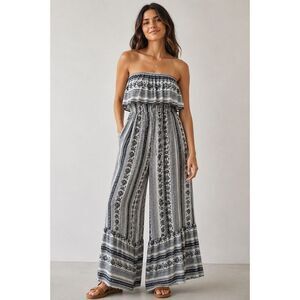 American Eagle Strapless Boho Floral Wide Leg Jumpsuit Romper SP